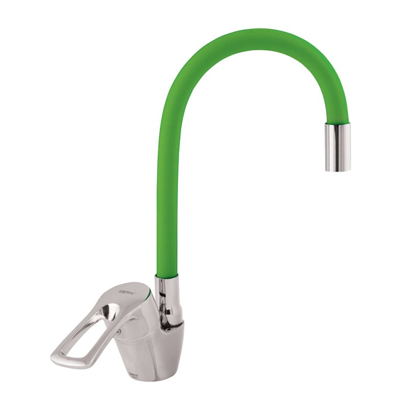 Смеситель для кухни Zerix YUB 181 с зеленым гибким изливом (ZX0437)