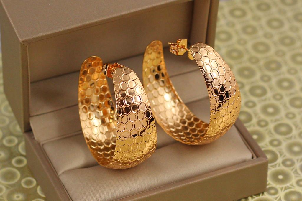 Серьги кольца Хuping Jewelry улей 1,7 см Золотистый (26891751)