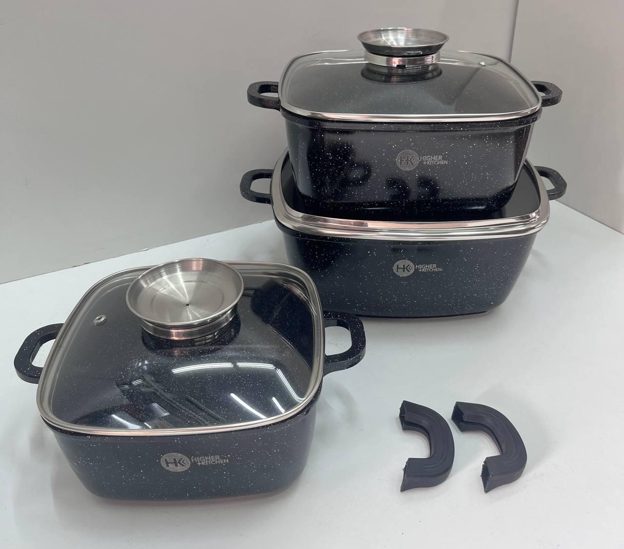 Набір каструль із гранітним антипригарним покриттям Higher Kitchen HK-302 8 предметів - фото 3 Набір каструль із гранітним антипригарним покриттям Higher Kitchen HK-302 8 предметів - фото 3