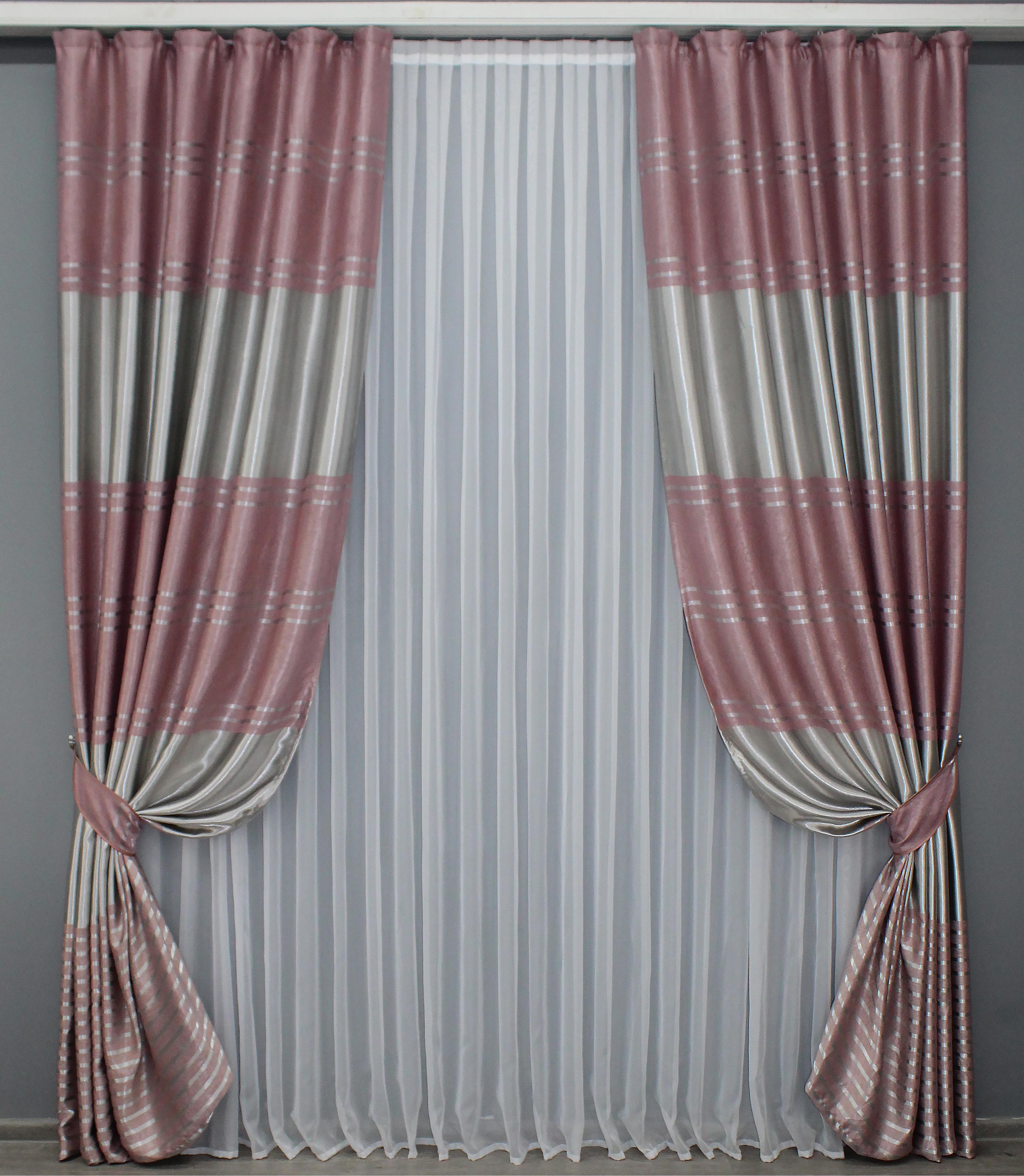 Комплект готовых штор VR-Textil Софт № 1379ш 150х270 см 2 шт. Розовый/Серый (33-0244)