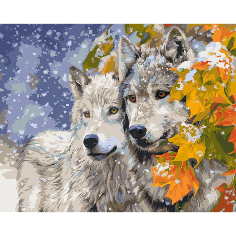Картина за номерами Strateg Преміум Пара вовків з лаком та рівнем 40x50 см (GS1581)