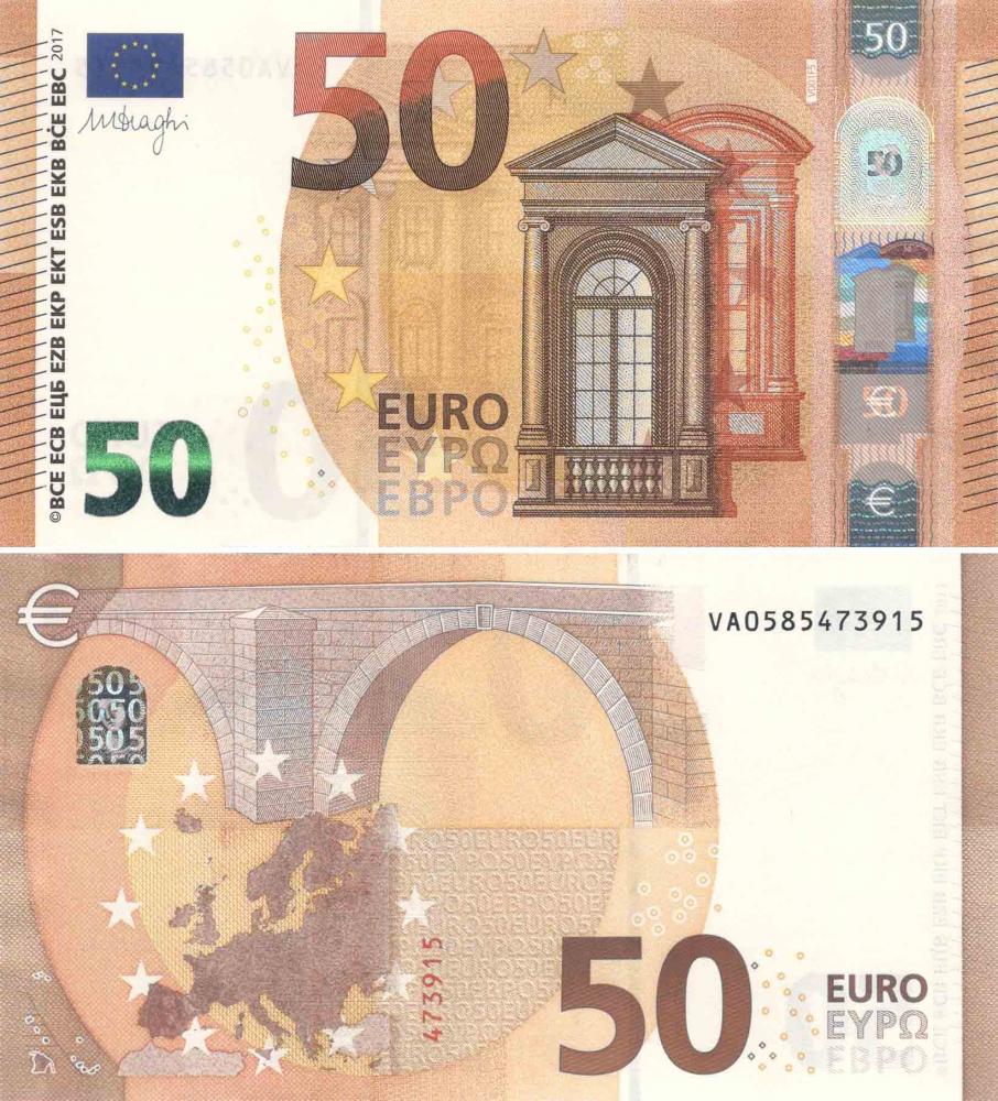 Коллекционная банкнота Испания 50 евро 2017 VA V001 Драги UNC (Б08697)