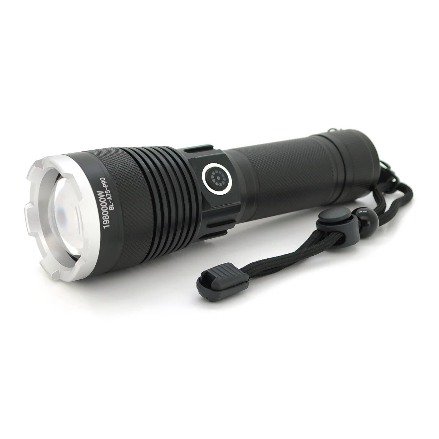 Ліхтар ручний Bailong BL-A75-P90 1LED Cree XHP50.2 19W 5 режими ZOOM 26650/6800mah/3xААА IP40 кабель USB-micro 160х46х32 мм Black (29182)