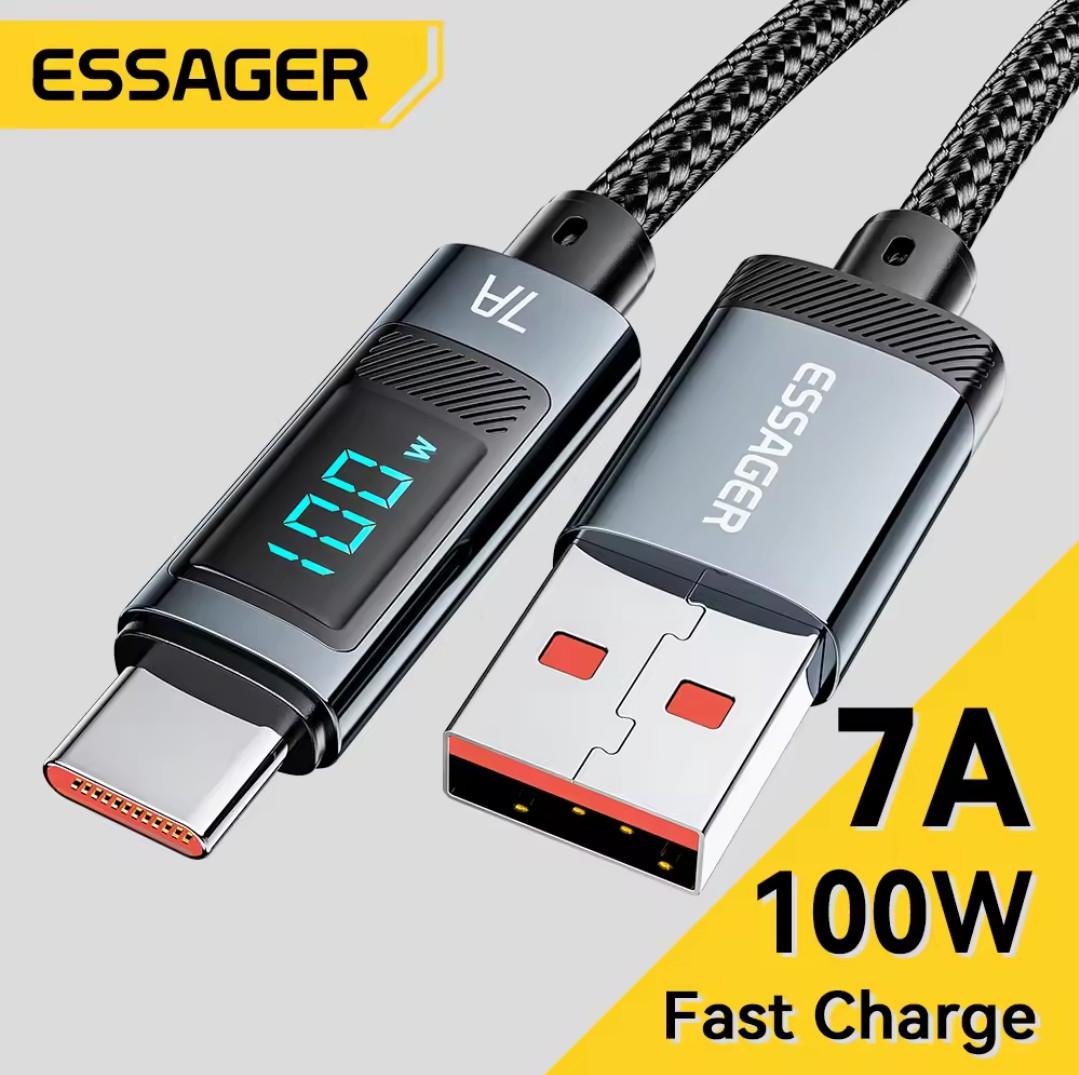 Кабель Essager USB Type-C Fast Charge 100W 7A с дисплеем 2 м (25397253) - фото 11