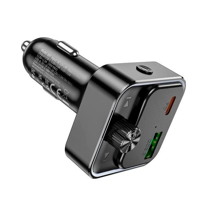 FM-модулятор Hoco E81 с Bluetooth 5.0 зарядное устройство USB Type-C Черный (36047) - фото 3