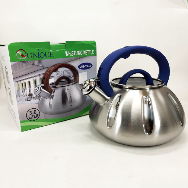 Чайник со свистком Unique UN-5303 нержавеющая сталь 3,0 л Синий - фото 4 Чайник со свистком Unique UN-5303 нержавеющая сталь 3,0 л Синий - фото 4