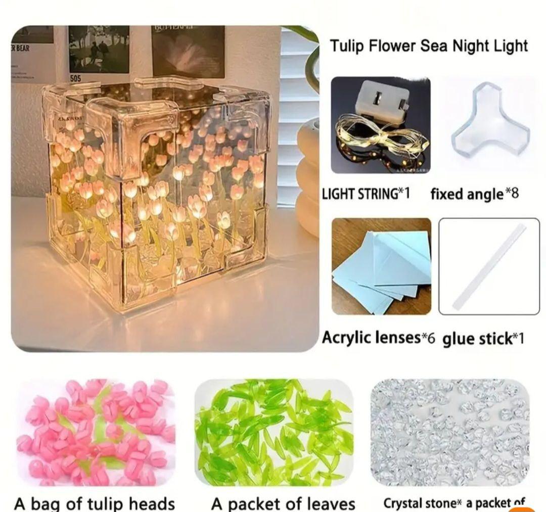 Ночник Бесконечные тюльпаны в кубе для творчества Собери сам 10х10 см Розовый (Л-025/1) - фото 5 Ночник Бесконечные тюльпаны в кубе для творчества Собери сам 10х10 см Розовый (Л-025/1) - фото 5