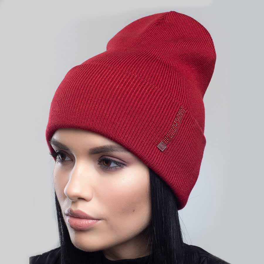 Шапка Leks Страза демисезонная с отворотом р. 53-57 Рубиновый