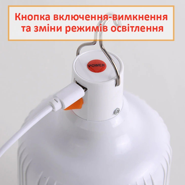 Ліхтарик для кемпінгу на гачку 30W акумуляторна із зарядкою micro USB (2891) - фото 4