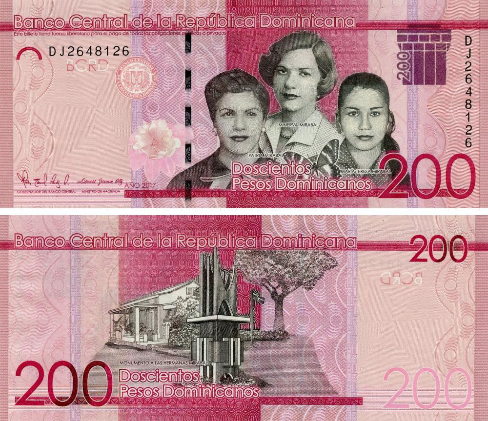 Коллекционная банкнота Доминикана 200 песо 2017 UNC Pnew (Б15352)