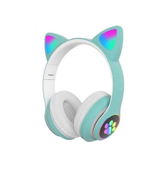 Наушники STN-28 с кошачьими ушками с Bluetooth гарнитурой и LED подсветкой Мятный