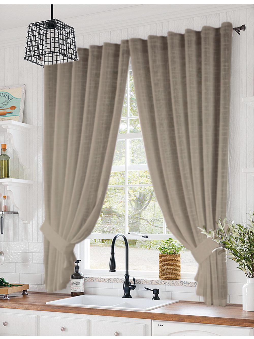 Тюль короткая Pivdenne Naturelstons лен 140х170 см 2 шт. с подвязами Мокко (20107-170-2pod)