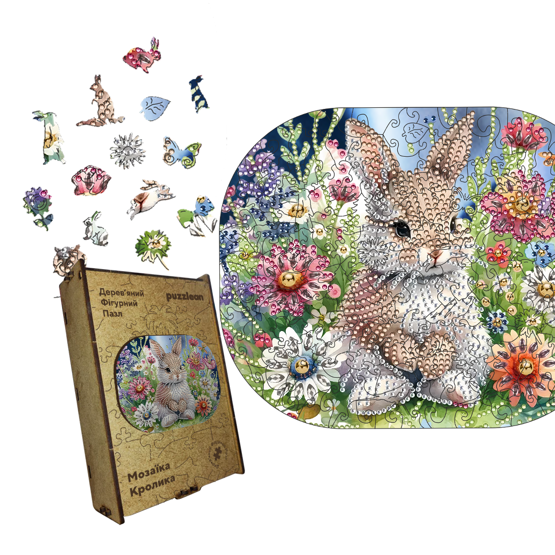Пазл дерев'яний Мозаїка Кролика А4 100 ел. картонна коробка (puzzlean-0000278-KART-А4)