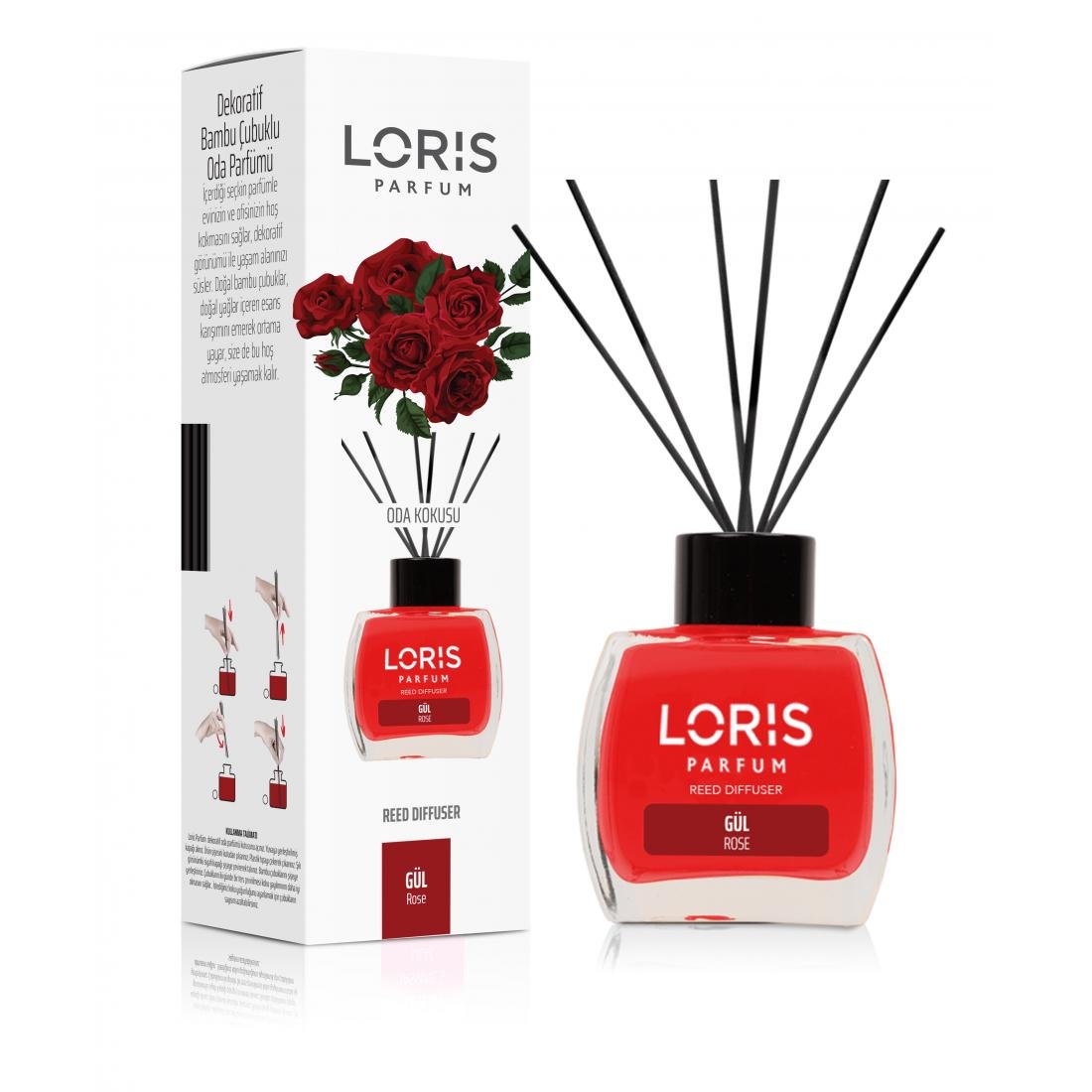 Аромадифузор для дому LORIS parfum Троянда 120 мл з чорними паличками - фото 1