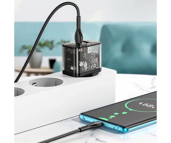 Устройство сетевое зарядное Hoco N34 Dazzling PD20W/QC3.0 Type-C to Lightning 1 м Black - фото 4 Устройство сетевое зарядное Hoco N34 Dazzling PD20W/QC3.0 Type-C to Lightning 1 м Black - фото 4