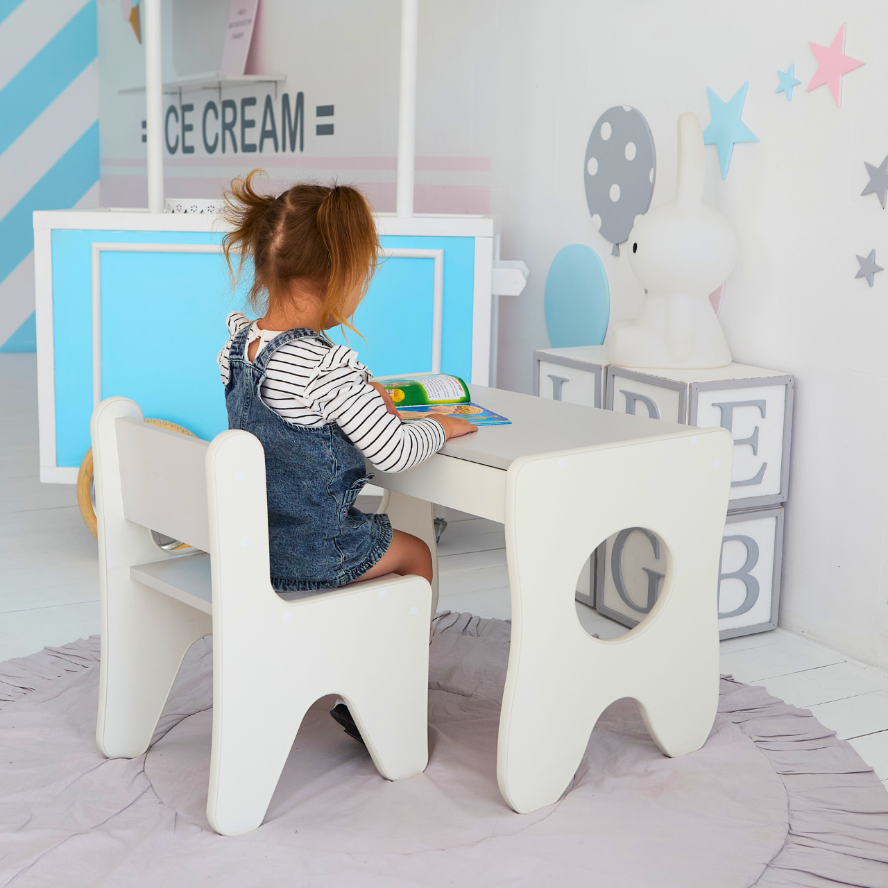 Детский стул для игровой комнаты Tiding Bag 55х37х33 см Белый с серым - фото 3