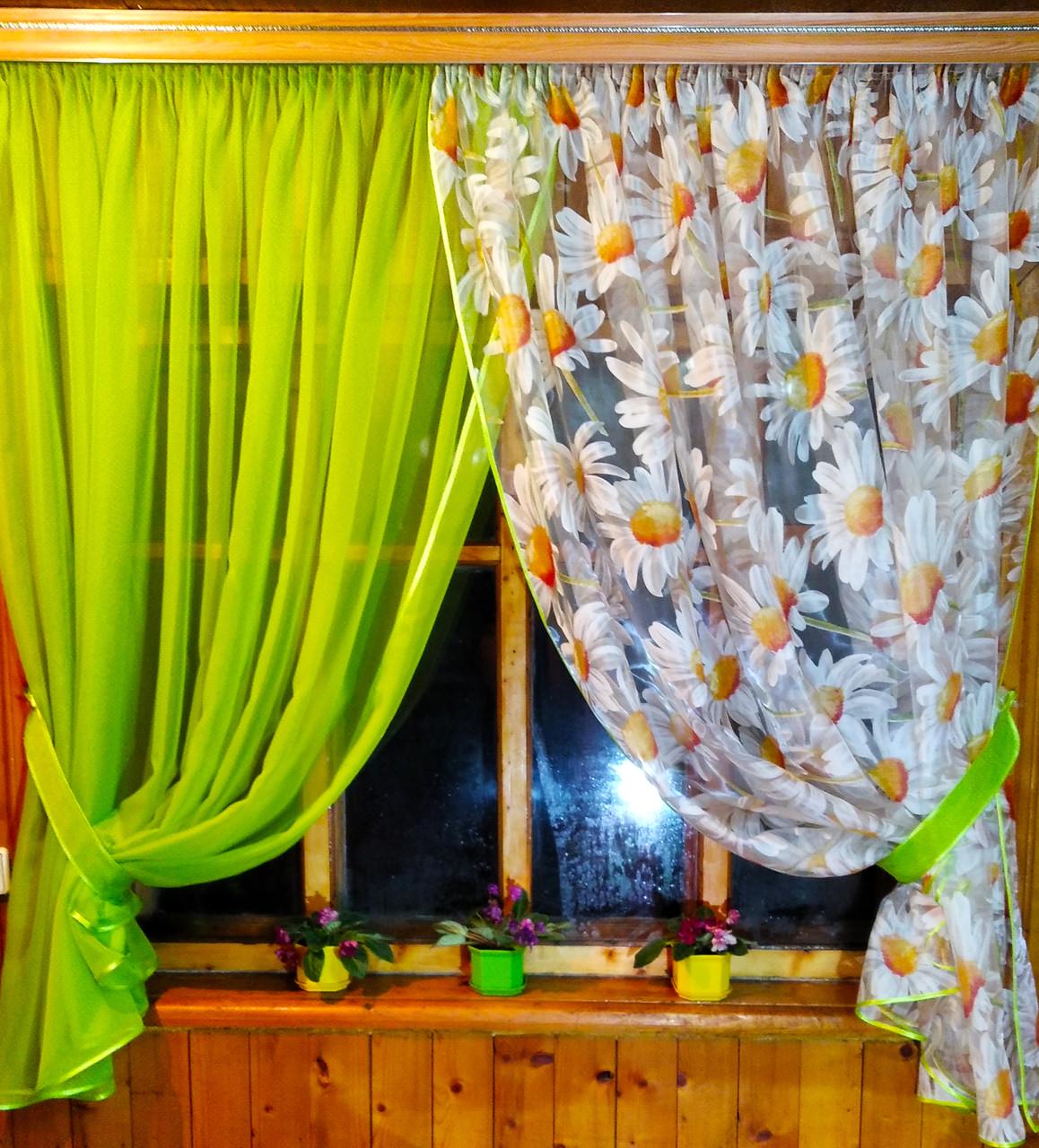 Шторы Вероника Салатовый/Ромашка (1639547268) - фото 1 Шторы Вероника Салатовый/Ромашка (1639547268) - фото 1