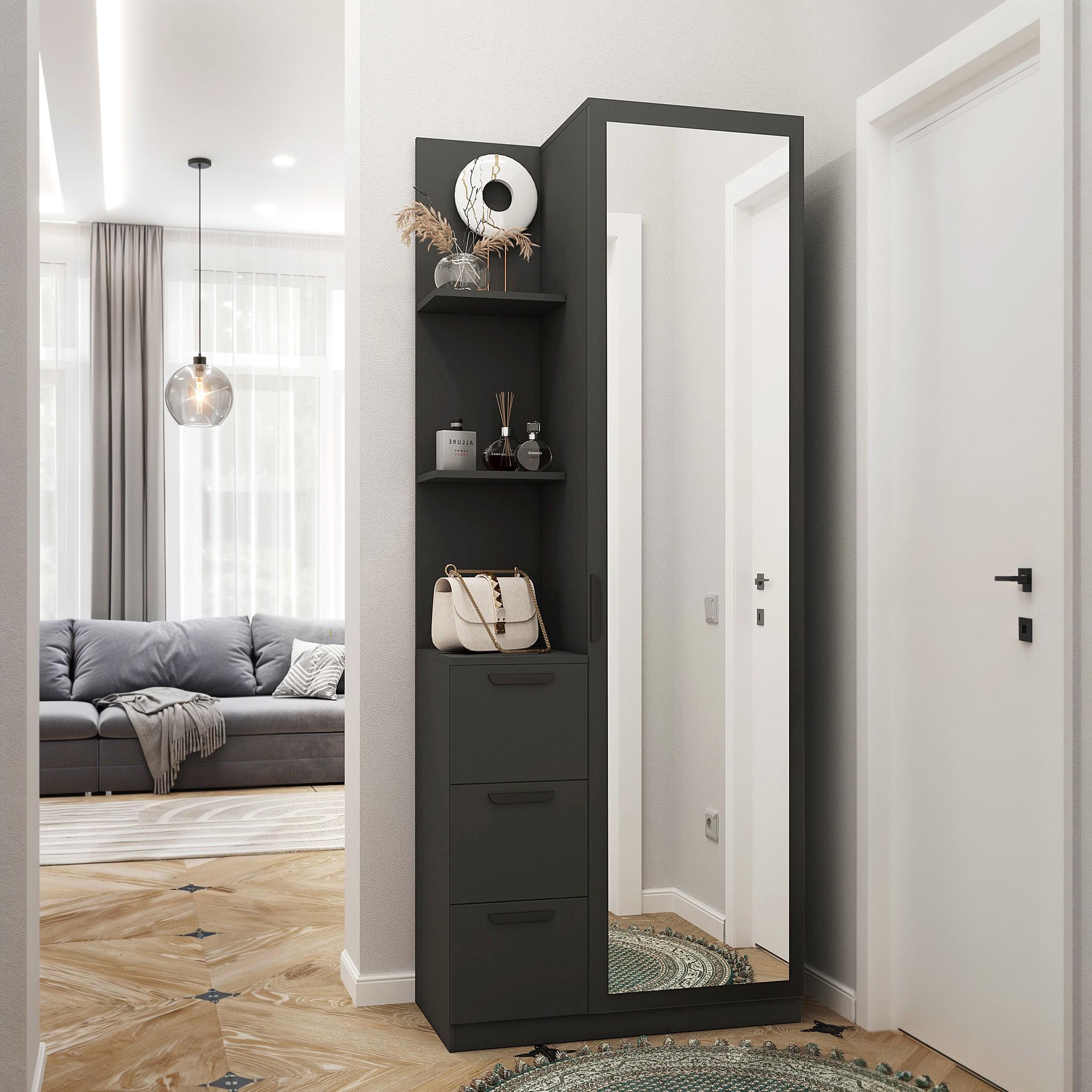 Гостиная с зеркалом и полками N-1 R 800х400х2000 мм Антрацит