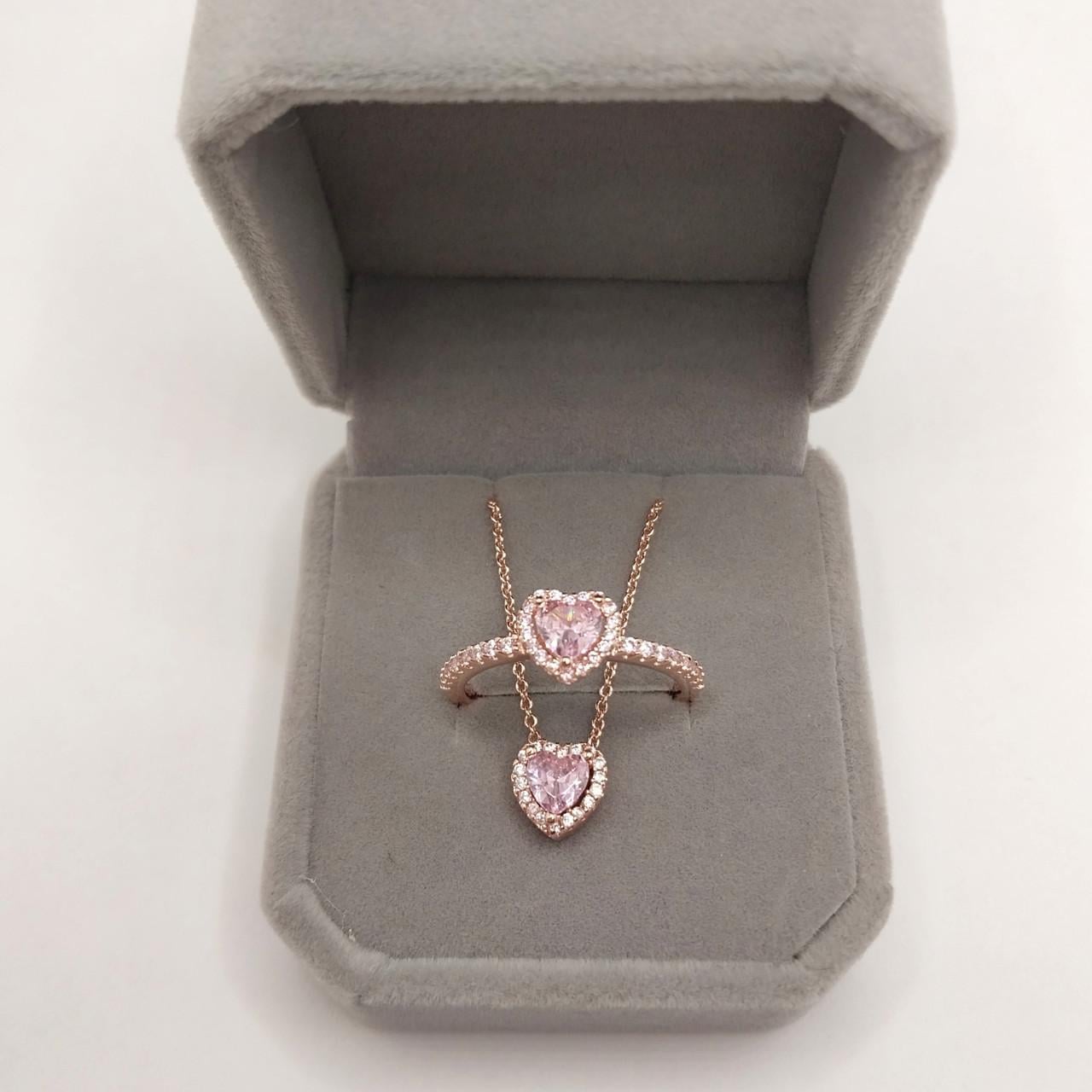Набор украшений Xuping Jewelry колье и кольцо розовый топаз сердце с цирконами серебро с позолотой в бархатной коробочке (16190 +16192)