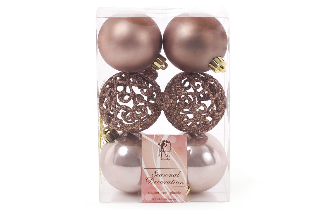 Набор елочных шаров BonaDi Ажур 6 см 6 шт. Карамельный мокко (147-433
