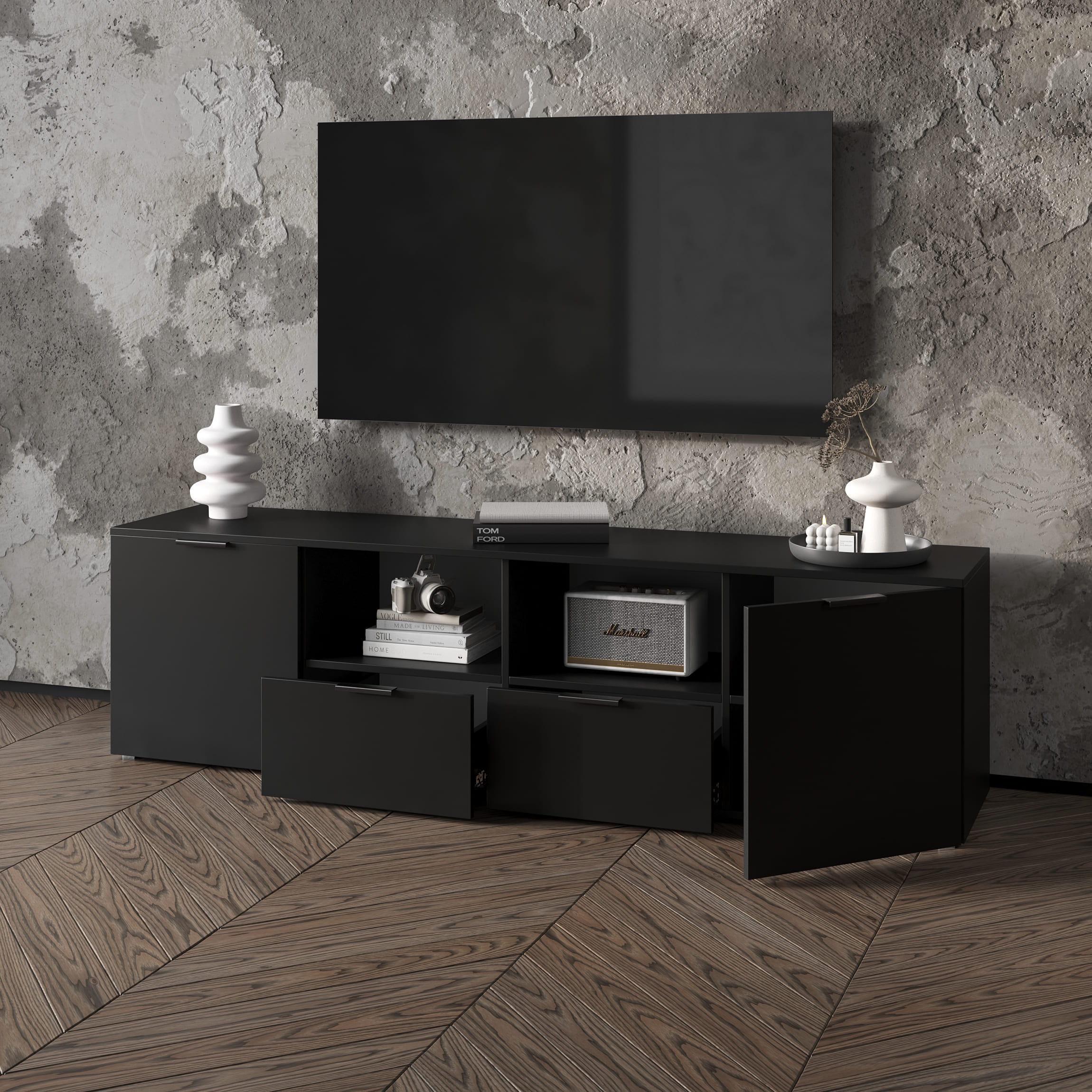 Тумба під ТВ з ящиками та дверцятами Чорний (380618) Тумба під ТВ з ящиками та дверцятами Чорний (380618)