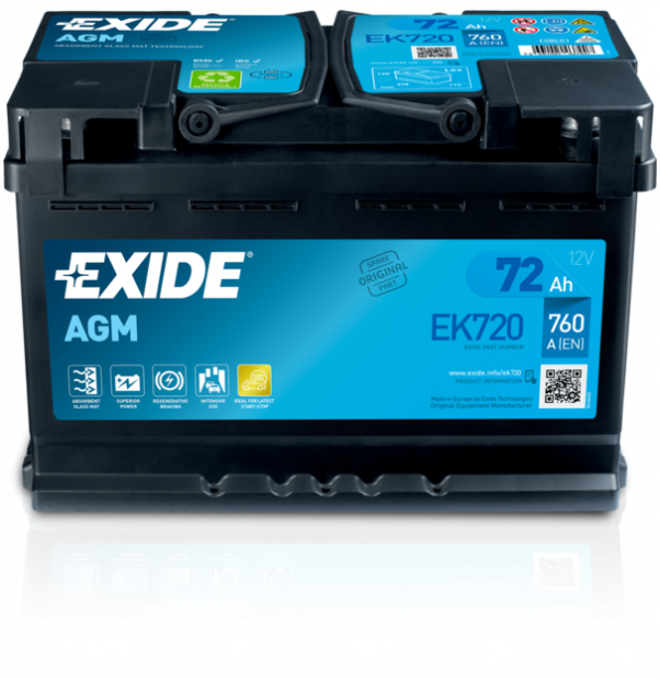 Акумулятор EXIDE AGM R EN760 72 Ah-12 V 278х175х190 мм (EK720)
