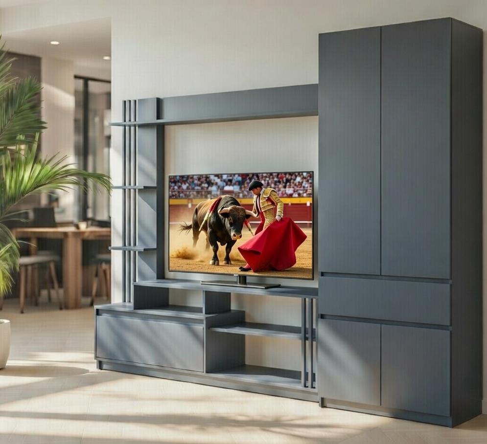Стінка для ТВ у вітальню з шафою Мастер Форм Брайт правостороння 2500х520х2000 мм Антрацитовий (30115)