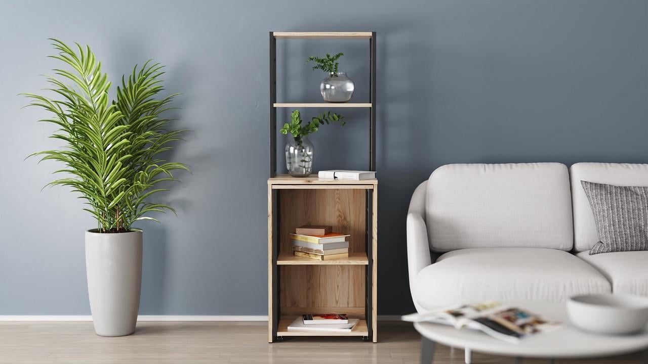 Стіл-тумба трансформер Ferrum-decor Смарт 3/1 з етажеркою метал/ДСП 16 мм 1430x1450x500 мм Чорний/Дуб Сан-Марино (FRD-105110) - фото 7