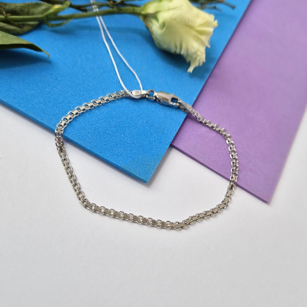 Браслет плоский бисмарк серебро 925 пробы родированное 2,00 г 18 см (065р1/18)