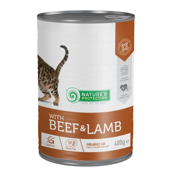 Вологий корм для дорослих котів Nature's Protection with Beef & Lamb 400 г (KIK45607)