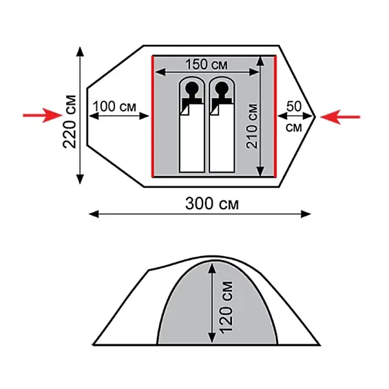 Палатка Tramp Mountain 2 V2 2-местная четырьохсезонная 300х220х120 см Серый с красным (TRT-022) - фото 6