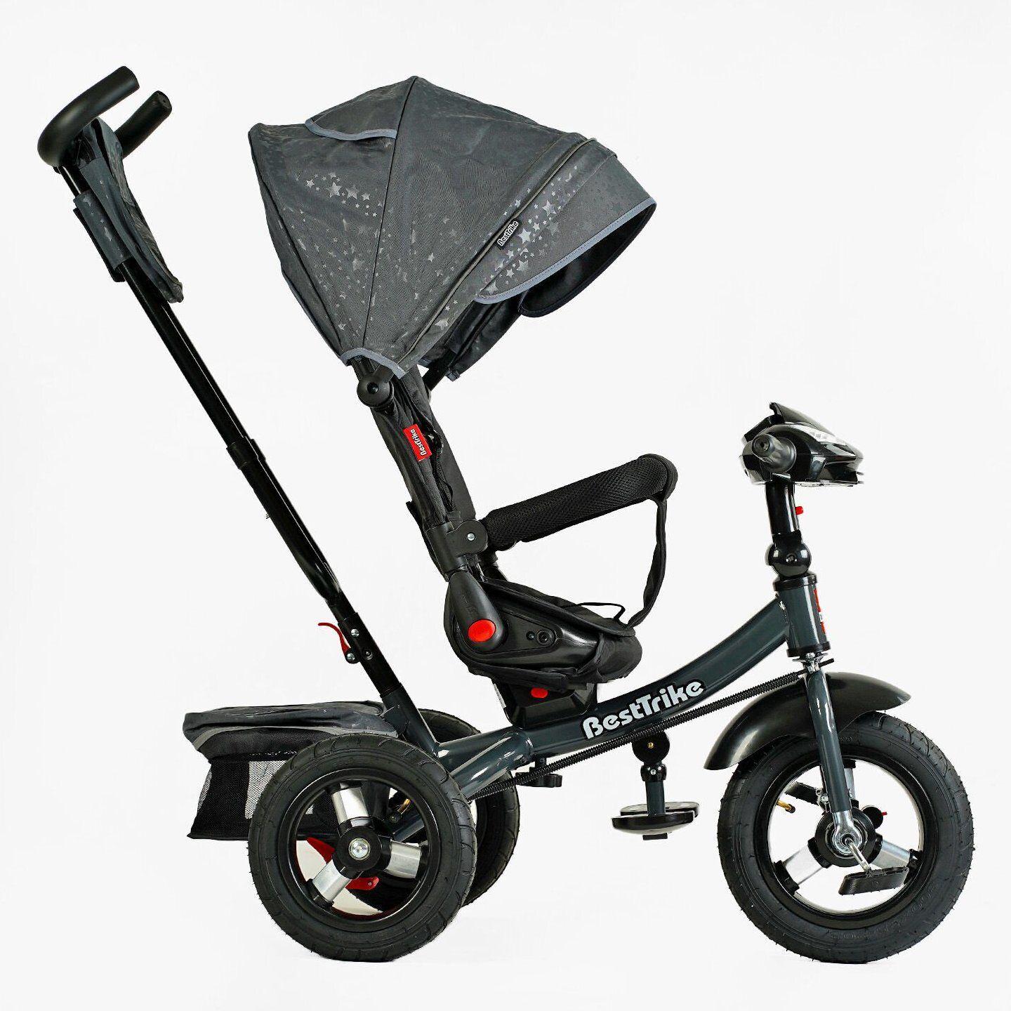 Велосипед дитячий триколісний Best Trike 6088 F надувні/фара з USB/пультом/батьківською ручкою Сірий (980-66) - фото 2