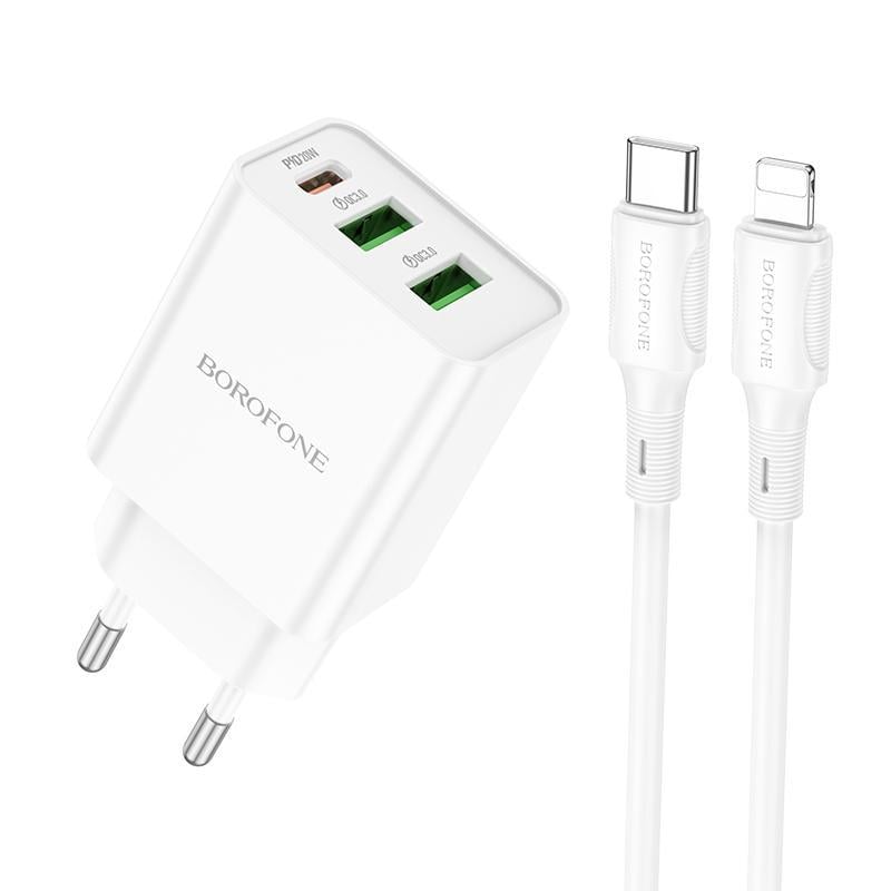 Зарядное устройство сетевое с кабелем Borofone BA70A Quick three-port PD20W 1C2A Charger Set C to iP White (6941991101410) Зарядное устройство сетевое с кабелем Borofone BA70A Quick three-port PD20W 1C2A Charger Set C to iP White (6941991101410)