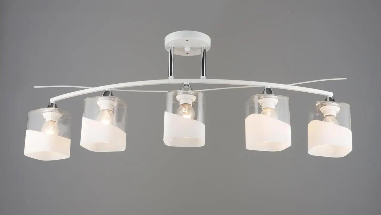 Люстра потолочная Valeso с плафонами на планке под пять ламп Е27 IP20 B K2258/5 WT+CH Белый/Хром (28687346)