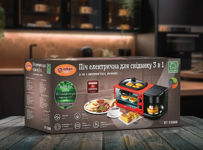 Піч електрична Bitek для сніданку 3в1 3600 Вт (BT-5308R) - фото 4