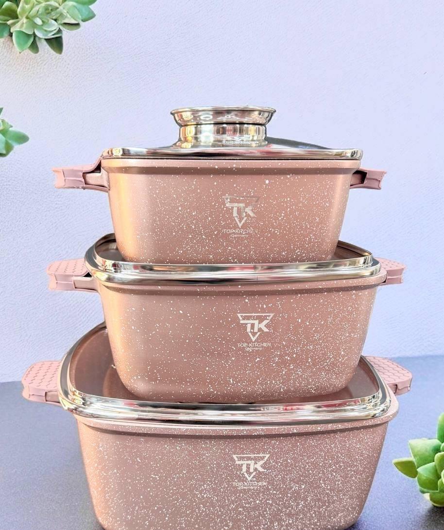 ᐉ Набор кастрюль Top Kitchen TК00025 квадратные с мраморным