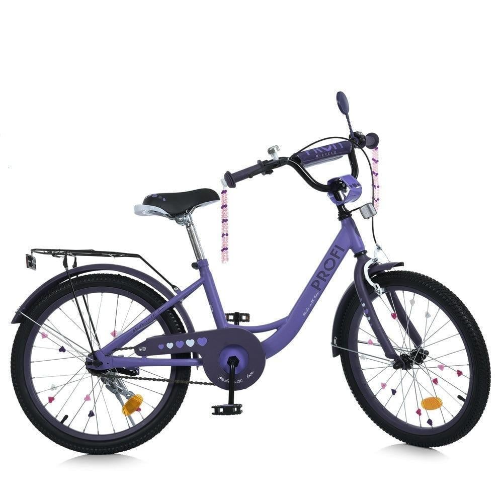Велосипед для дівчинки PROF1 Princess 20" з багажником Бузковий