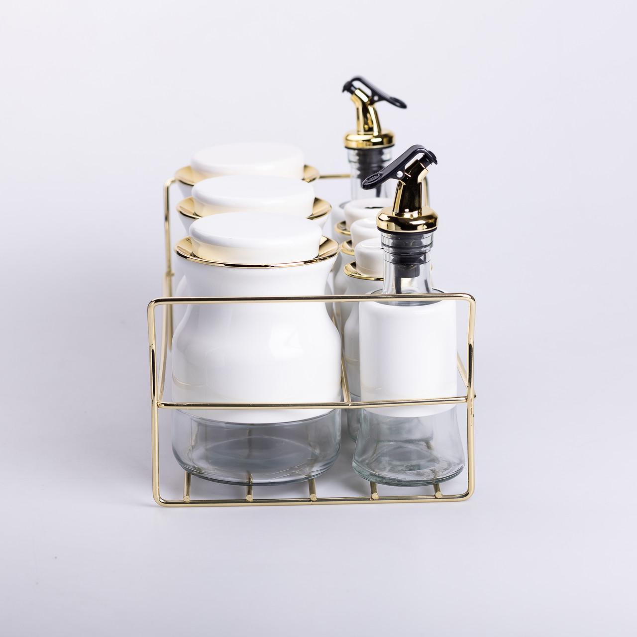 Набор для специй на подставке с бутылками для масла и уксуса 8 предметов Белый (6801) - фото 7 Набор для специй на подставке с бутылками для масла и уксуса 8 предметов Белый (6801) - фото 7