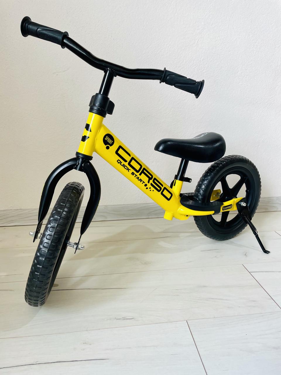 Велобег CORSO SPRINT стальная рама колесо 12 EVA пена подставка для ног в коробке Желтый - фото 2 Велобег CORSO SPRINT стальная рама колесо 12 EVA пена подставка для ног в коробке Желтый - фото 2