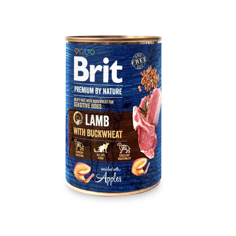 Корм влажный Brit Premium by Nature k консервы для собак с ягненком и гречкой 400 г (8595602561841)
