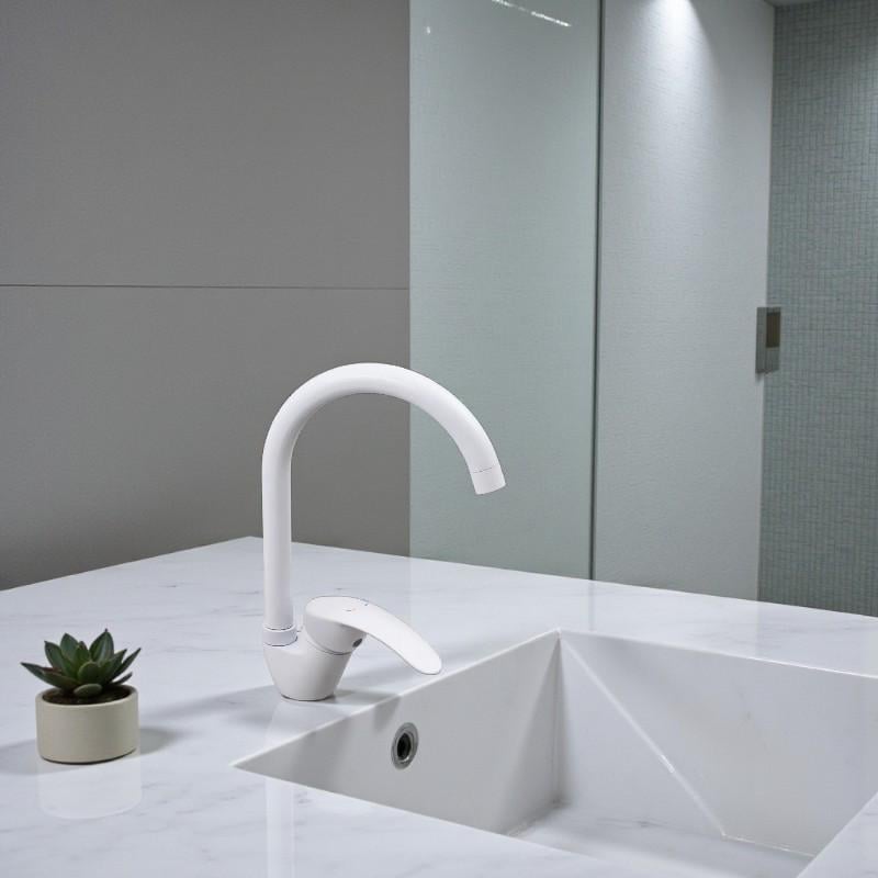 Смеситель для кухни Cron MARS-777-G высокий однорычажный цинковый сплав Белый (b-CR0788) - фото 2 Смеситель для кухни Cron MARS-777-G высокий однорычажный цинковый сплав Белый (b-CR0788) - фото 2