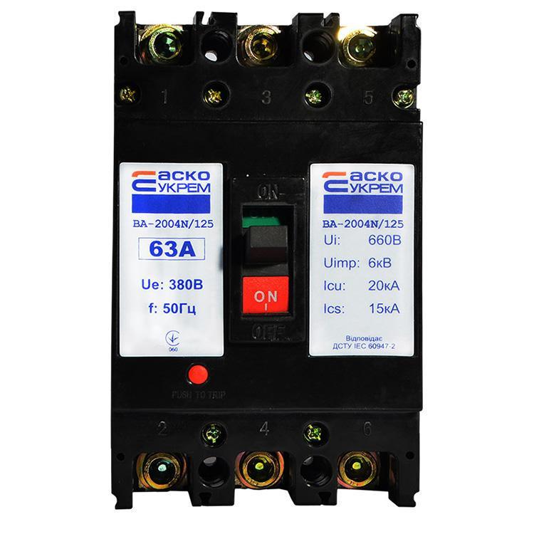 Автоматический выключатель АСКО-УКРЕМ ВА-2004N/125 63А 3 полюса