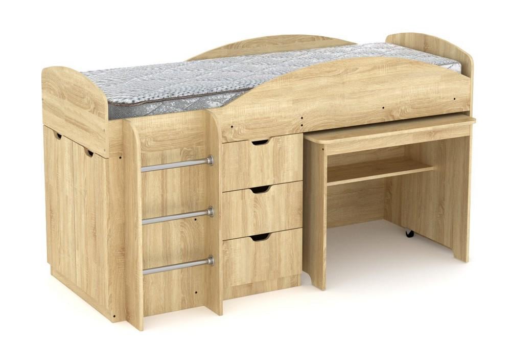 Двухъярусная кровать с выкатным столом Компанит Универсал дуб Сонома