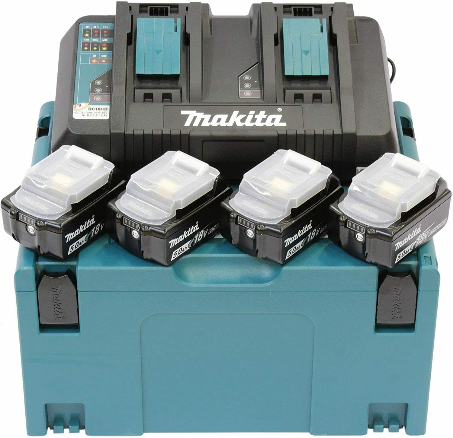 Набор аккумуляторов LXT Makita 197626-8 18 В 5 Ач 4 АКБ BL1850B зарядное устройство DC18RD и Makpac кейс (4672)