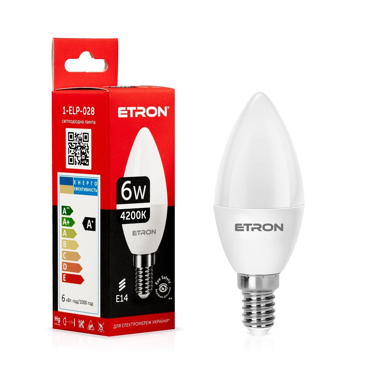 Лампа LED ETRON Light 1-ELP-028 C37 6W 220V E14 4200K