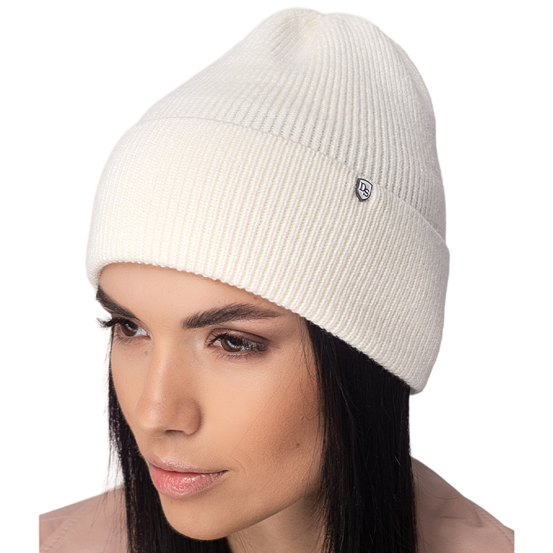 Шапка женская Leks ДЮНА с отворотом удлиненная без подкладки одинарная one size Слоновая кость