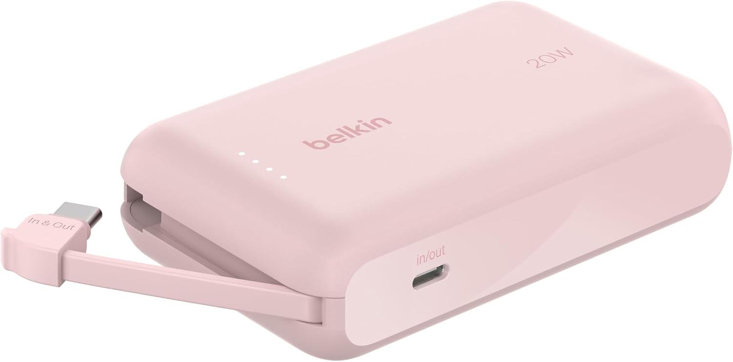 Повербанк Belkin 10000 мАч 20 Вт встроенный кабель Розовый (BPB021HQPK)