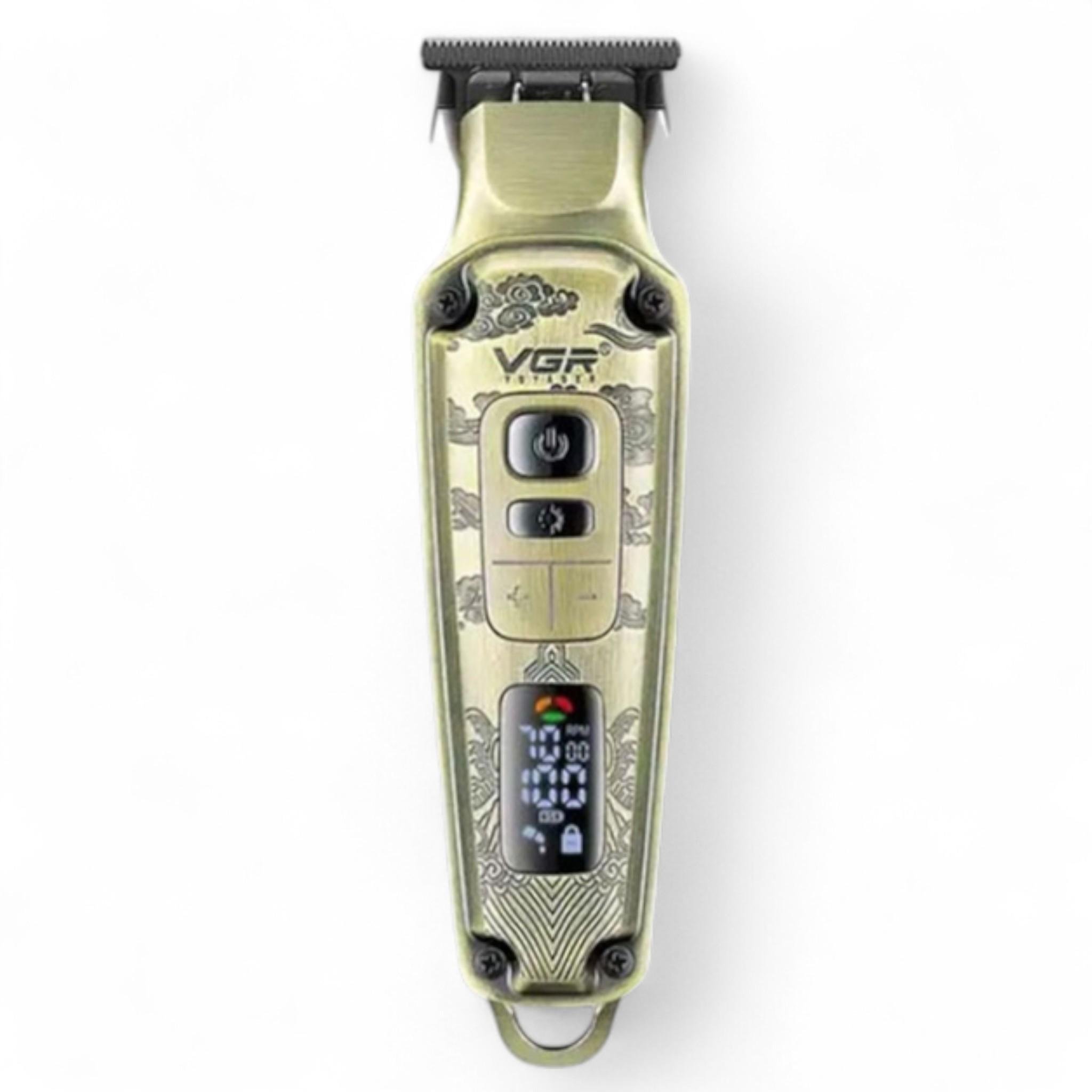 Тример акумуляторний VGR V-901 титанові леза 4 насадки LED display Gold (27852367)