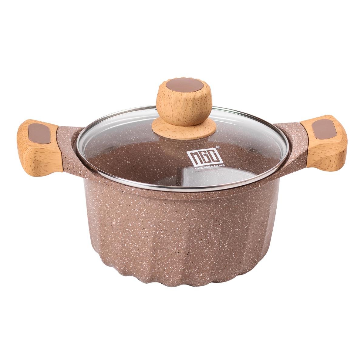 Кастрюля алюминиевая MGC во французском стиле с антипригарным покрытием стеклянная крышка 3 л Бежевый (HP-4-432CO) - фото 4