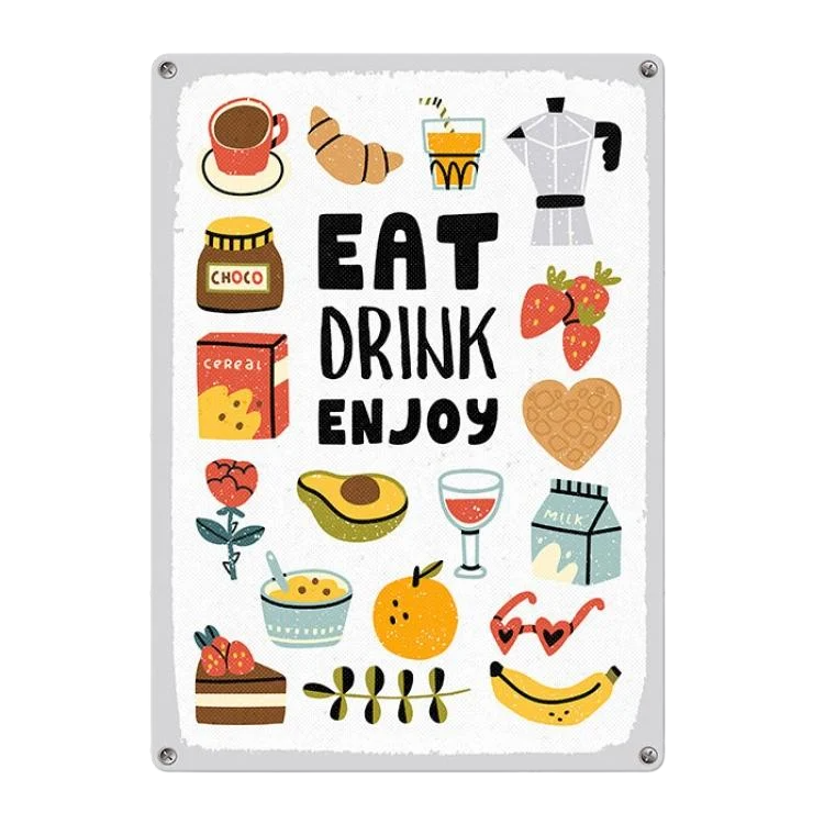 Табличка металлическая Eat drink enjoy 26х18,5 см (MET_20J053_WH)